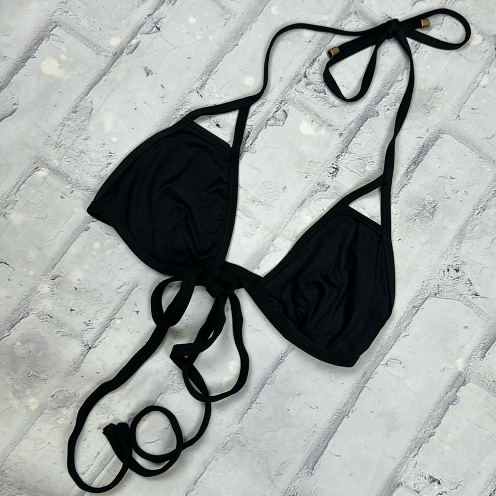 Vitamin A Black Bikini Top Halter and Wrap Tie Cut Out Detail Unpadded